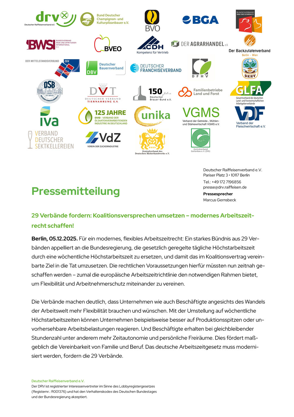 29 Verbände fordern: Koalitionsversprechen umsetzen – modernes Arbeitszeitrecht schaffen